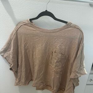 Oversized Tan Washed Cropped t-shirt